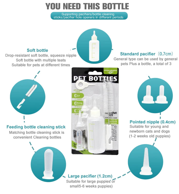 Newborn Puppy & Kitten Feeding Bottle | Hand-Rearing Kit for Small Pets