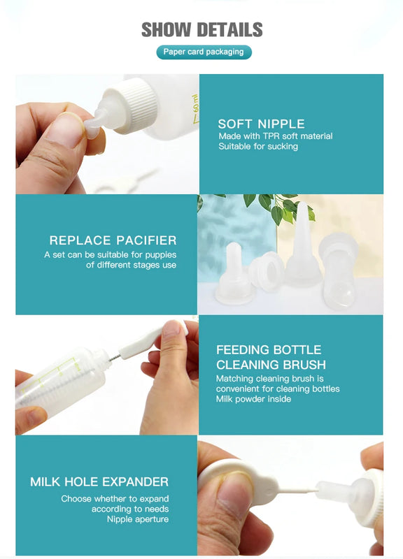 Newborn Puppy & Kitten Feeding Bottle | Hand-Rearing Kit for Small Pets