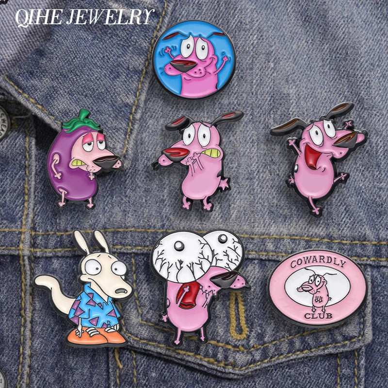 Courage the Cowardly Dog Enamel Brooch | Cute Animal Lapel Pin Gift
