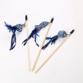 Pet Cat Toy Blue Canvas Wooden Pole Funny Cat Stick