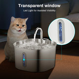 2.2L Stainless Steel Pet Water Fountain | Silent Pump with Filtering Window