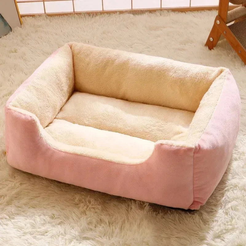 Plush Cat & Dog Cushion Bed | Cosy Winter Basket House for Small Pets