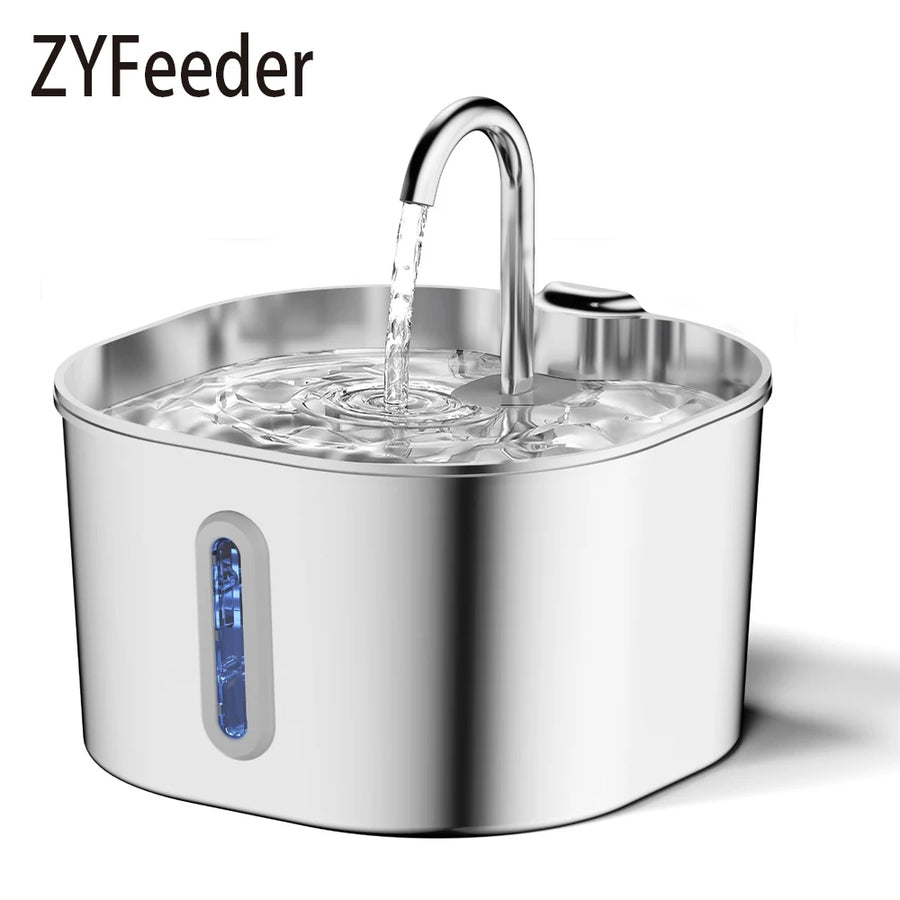 2.2L Stainless Steel Pet Water Fountain | Silent Pump with Filtering Window