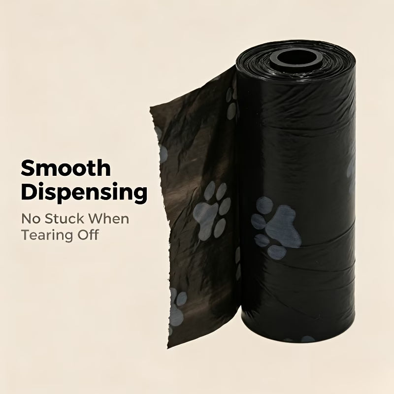 5-Pack/75 Count Heavy-Duty Pet Waste Bags - 15 Bags Per Roll, Black with Blue Paw Print Design, Durable Polypropylene Poop Bags for Cats and Dogs | Paw Print Pattern | Leak-Proof Seal